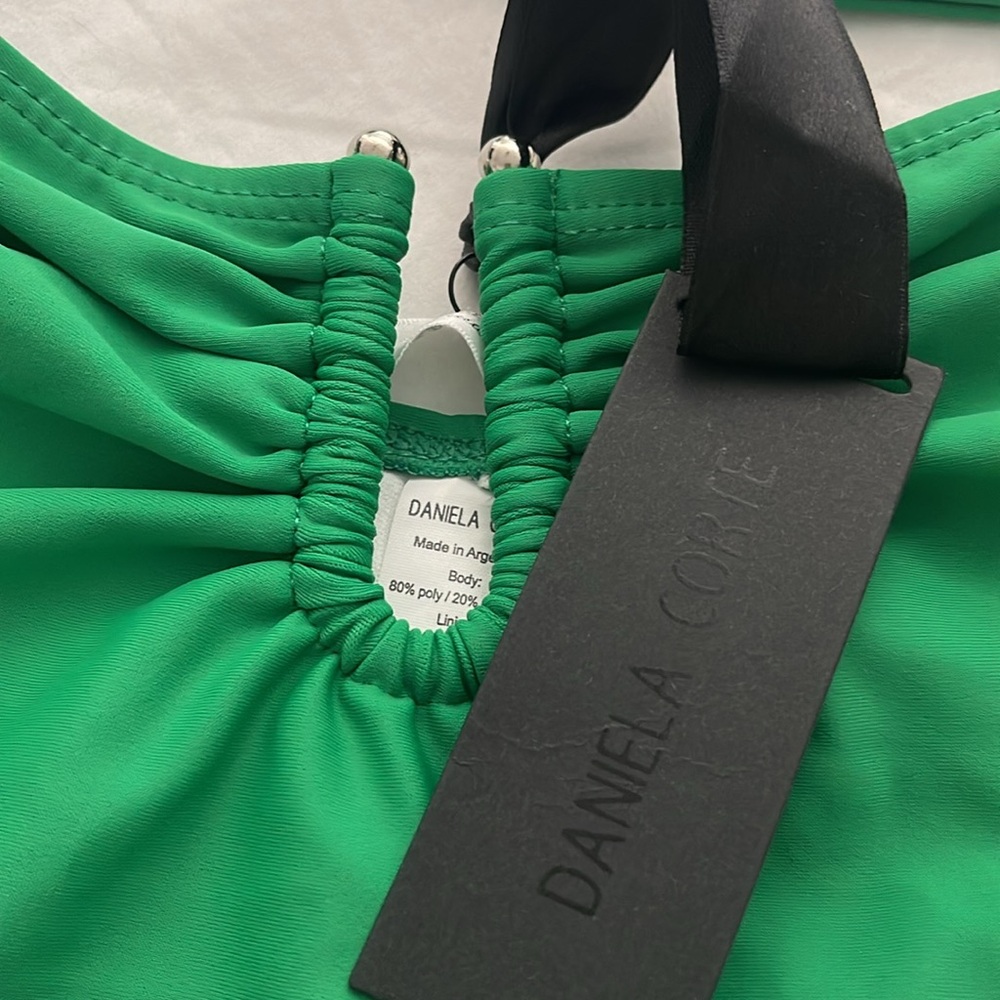 DANIELA CORTE Green One Piece Swimsuit Halter Strap Silver Accent Size Medium - Picture 4 of 13